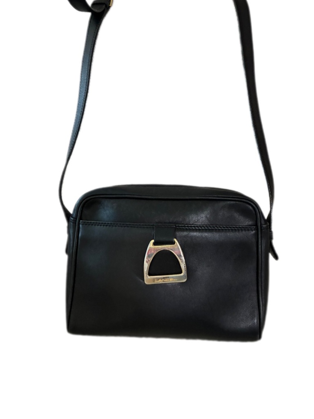 LANCEL Paris Vintage Crossbody Bag Genuine Leather  Black Luxury